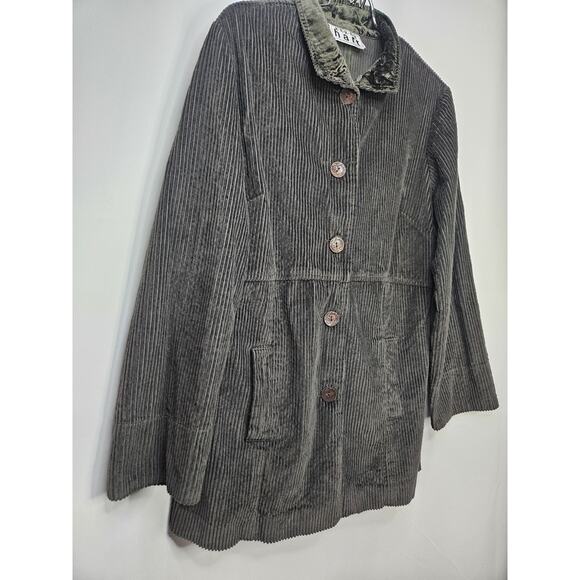 Keren Hart Peplum Corduroy Jacket Womens Small Cotton Vintage Green Mac Coat - Picture 4 of 8